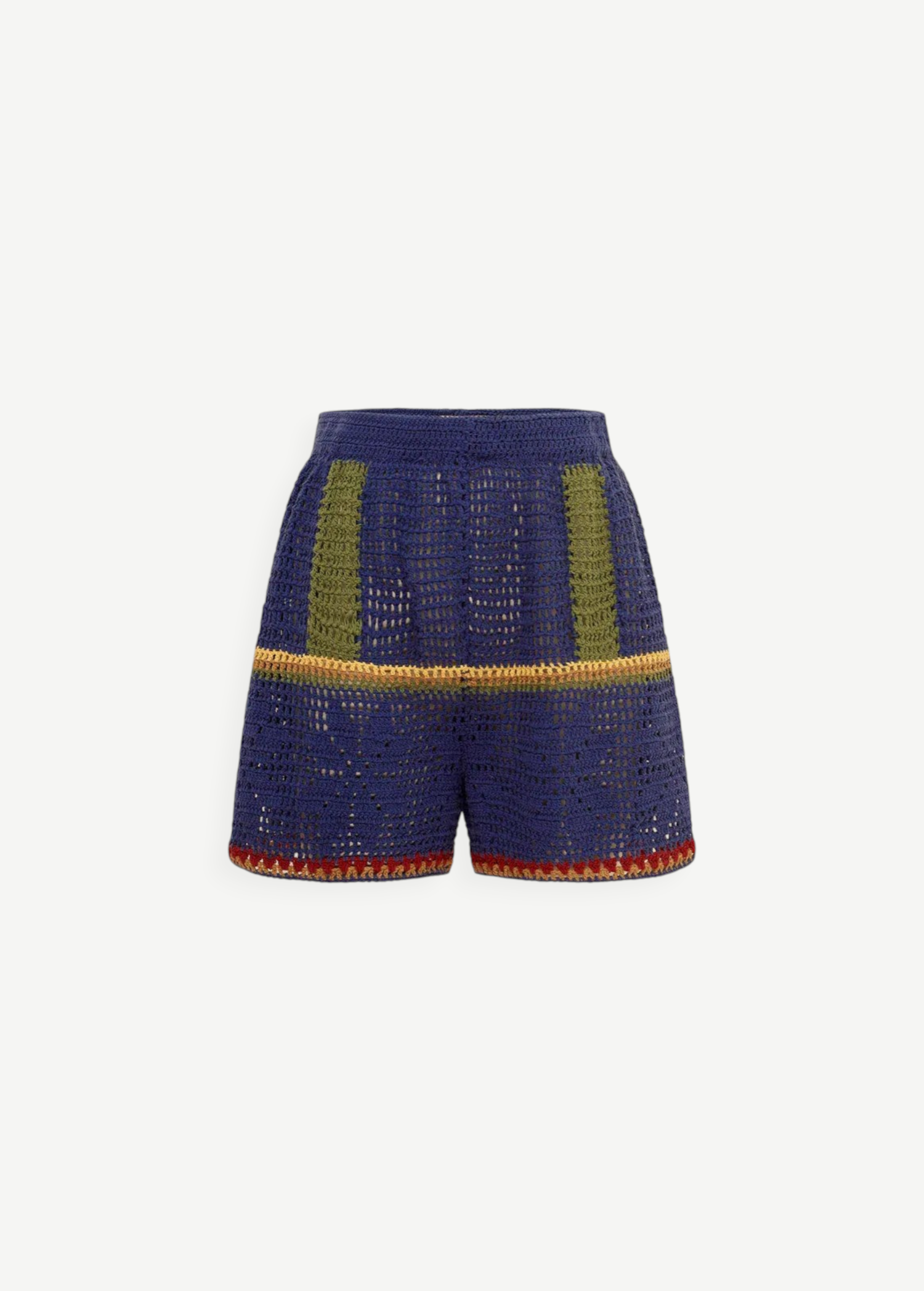 KABE SHOP INC Nova shorts in blue crochet with multicolored floral motifs and olive green pocket details