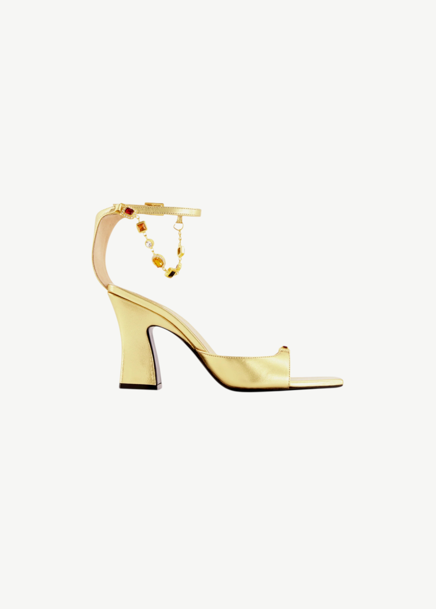 KABE SHOP INC Nodstalgia Gemma 85 gold heeled mule with jewel-embellished ankle strap and red toe accent