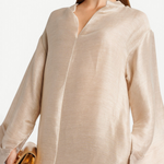KABE SHOP INC Tigris ecru linen-blend gown with wide sleeves and structured texture worn by a model