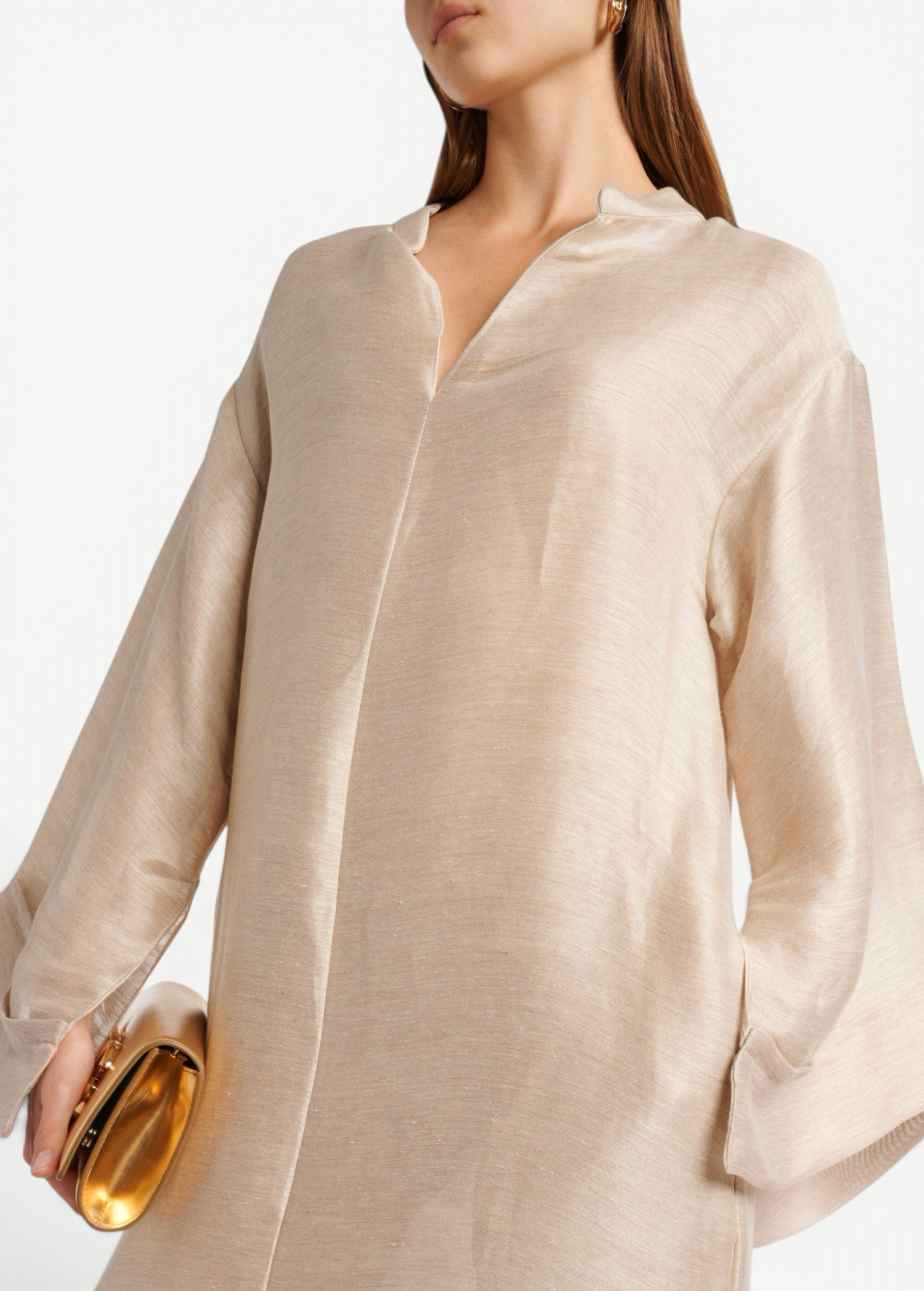 KABE SHOP INC Tigris ecru linen-blend gown with wide sleeves and structured texture worn by a model