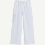 Light blue Deiji Studios Eyelet Pant featuring a wide-leg silhouette, an elastic waist, and side lace-up detail.