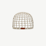 KABE SHOP INC Zahi artisanal beige crochet skullcap with a grid pattern and a small brown leather logo patch