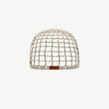 KABE SHOP INC Zahi artisanal beige crochet skullcap with a grid pattern and a small brown leather logo patch