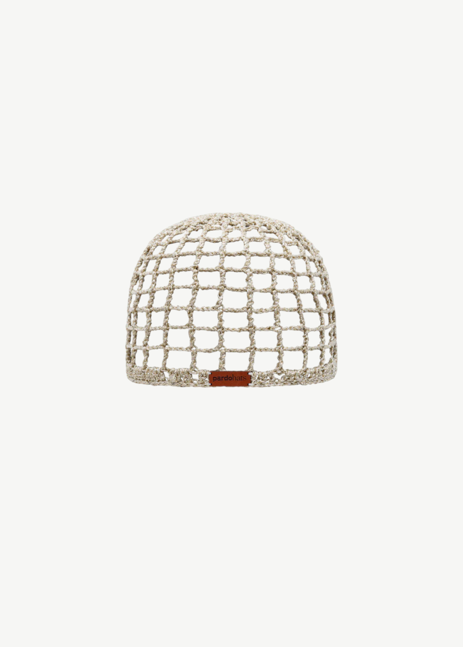 KABE SHOP INC Zahi artisanal beige crochet skullcap with a grid pattern and a small brown leather logo patch