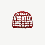 KABE SHOP INC Zahi artisanal red skullcap with an intricate open-knit grid pattern and a small leather brand tag