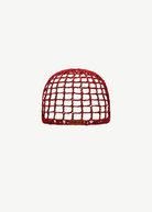 KABE SHOP INC Zahi artisanal red skullcap with an intricate open-knit grid pattern and a small leather brand tag