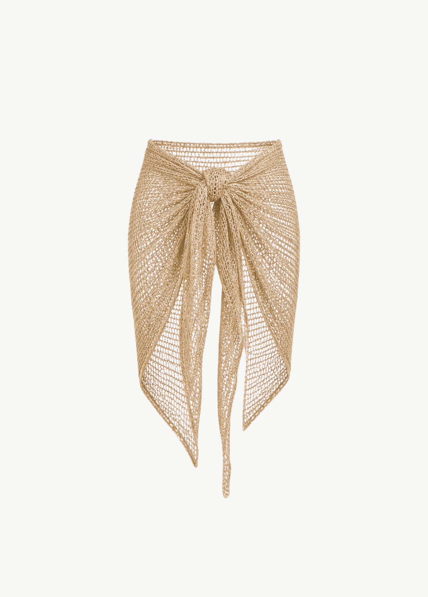 KABE SHOP INC long beige crochet pareo with an adjustable wrap tie design for elegant swimwear layering.