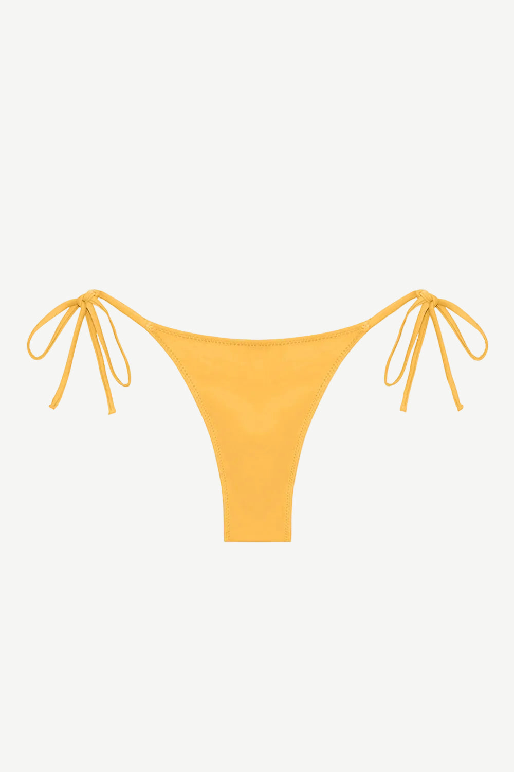 Praia Bottom in yellow, featuring adjustable side tie strings and crafted from eco-friendly swimwear material, displayed on a white background.
