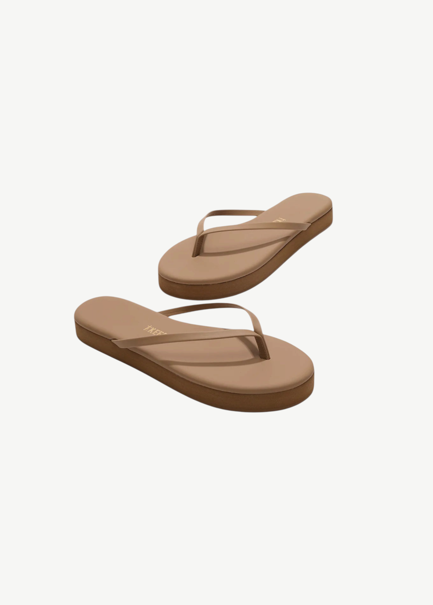 KABE SHOP INC Lily platform flip-flops in tan leather with a cushioned insole and thick rubber outsole.