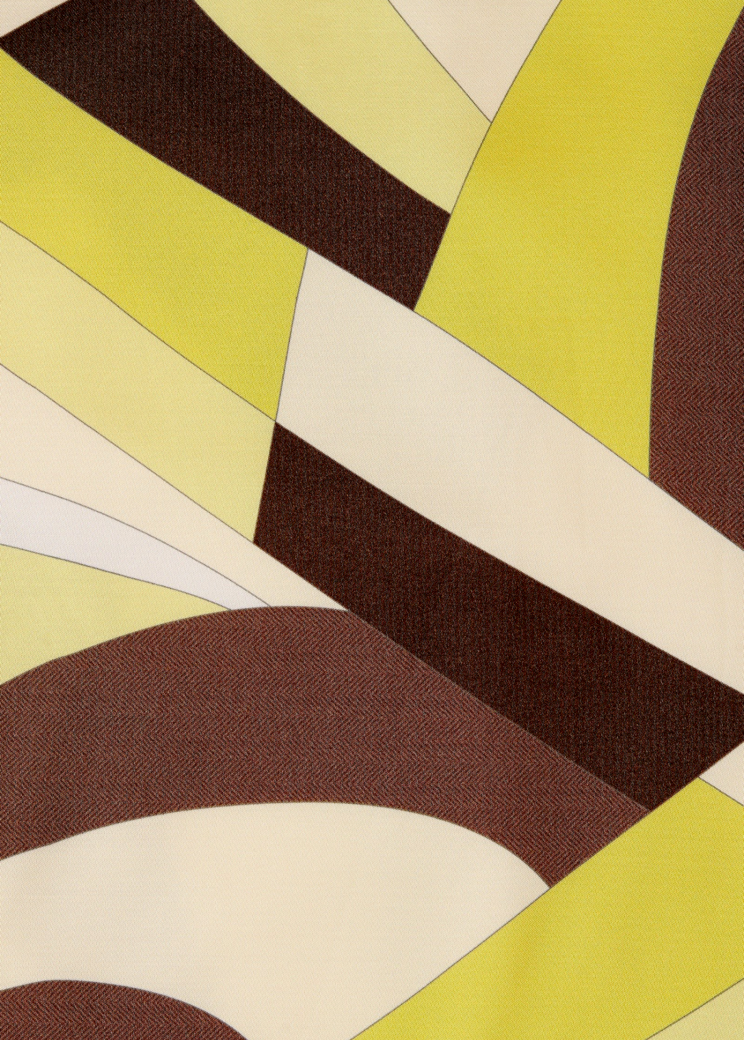 Kortez Balloon Pant featuring an abstract geometric pattern of overlapping angular shapes and curves in shades of brown, cream, and lime green.