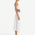 KABE SHOP INC Klara midi skirt in white cotton with floral cut-out embroidery and asymmetric hem, side view