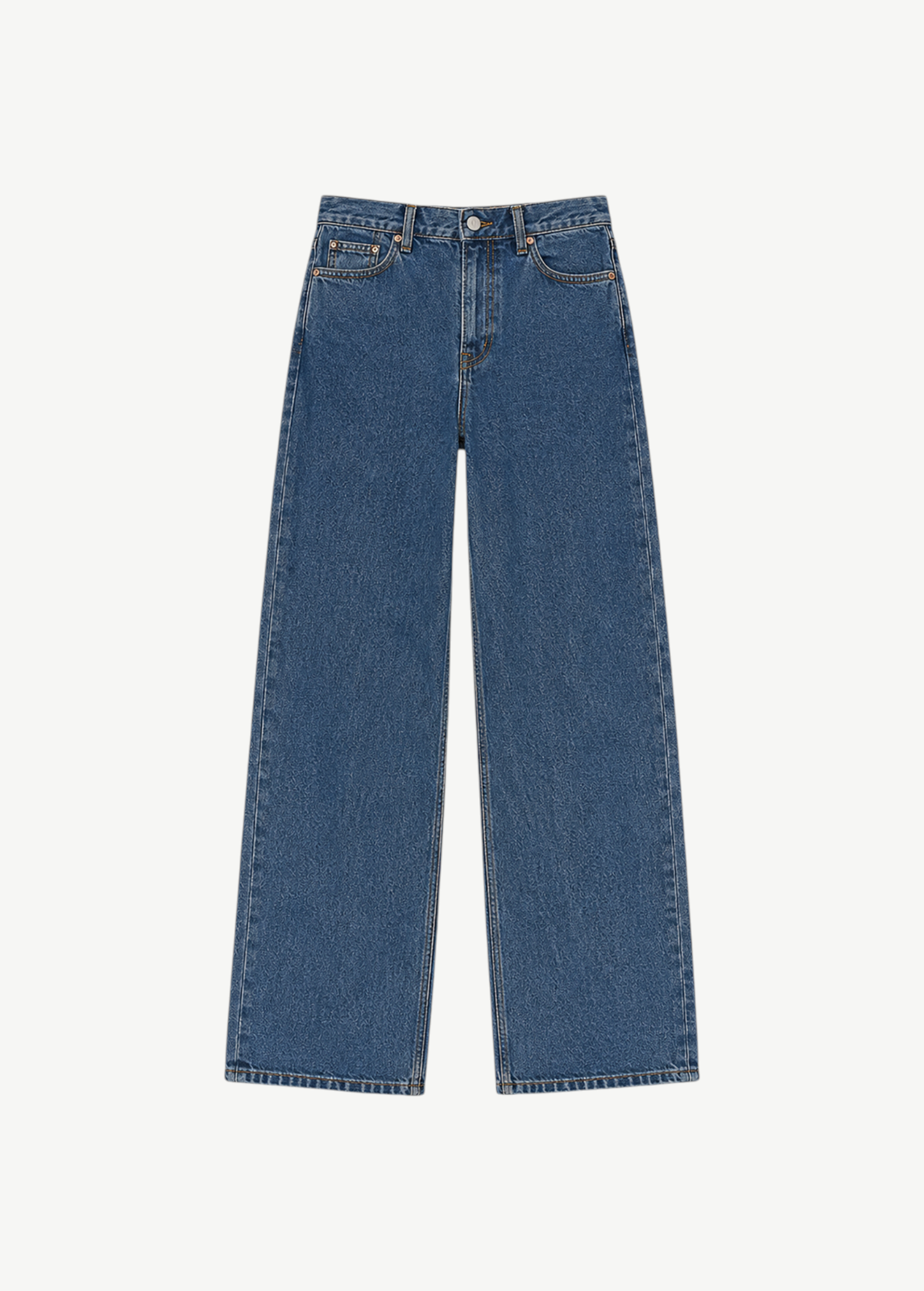 KABE SHOP INC Everyday Jeans in medium blue denim with a relaxed straight-leg fit and classic five-pocket styling.