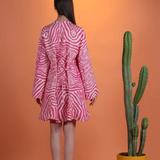 KABE SHOP INC Poccaa short kaftan in pink and white zebra print with back lace-up detail on a model