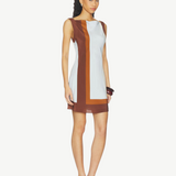 KABE SHOP INC Marais mini dress in silk chiffon with a brown and white geometric color block design