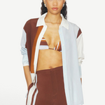 KABE SHOP INC Marais shirt in a fluid, lightweight silk and chiffon button-front design with a color-blocked pattern.