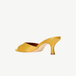 KABE SHOP INC Brigitte mule heel in mustard yellow satin with a refined silhouette and kitten heel