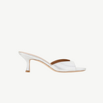 Metallic silver Brigitte Heel mule with a refined silhouette and kitten heel.