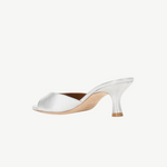 Silver metallic Brigitte Heel open-toe mule with a refined silhouette and a kitten heel.