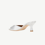 Silver metallic Brigitte Heel open-toe mule with a refined silhouette and a kitten heel.