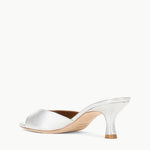 Silver metallic Brigitte Heel open-toe mule with a refined silhouette and a kitten heel.