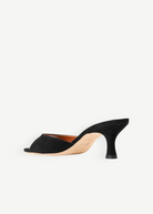 KABE SHOP INC Brigitte black suede mule heel with a refined silhouette and kitten heel, side view