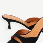KABE SHOP INC Brigitte black suede mule heels with a refined silhouette and comfortable kitten heel