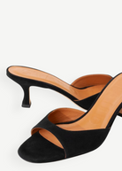 KABE SHOP INC Brigitte black suede mule heels with a refined silhouette and comfortable kitten heel