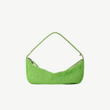 KABE SHOP INC Demy shoulder bag in bright lime green with a textured beaded finish and a sleek crescent silhouette.