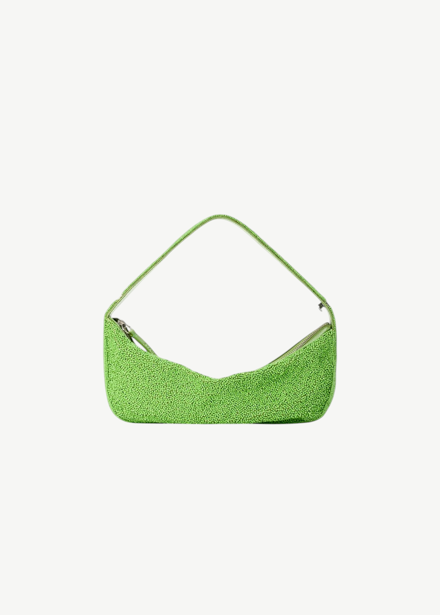 KABE SHOP INC Demy shoulder bag in bright lime green with a textured beaded finish and a sleek crescent silhouette.