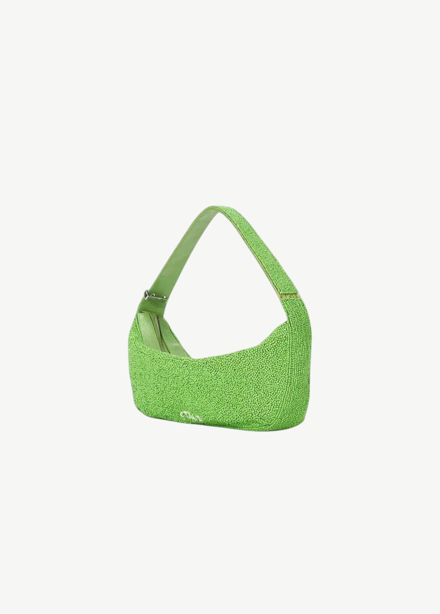 KABE SHOP INC Demy shoulder bag in vibrant lime green with a textured beaded finish and a sleek minimalist strap.