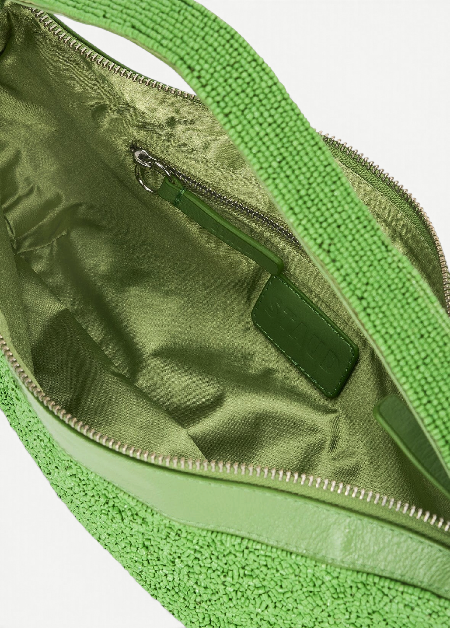 KABE SHOP INC Demy shoulder bag in bright green with beaded exterior and smooth satin interior lining