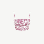 KABE SHOP INC Federico cropped tank top in white with a pink toile de jouy floral and landscape print