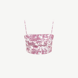 KABE SHOP INC Federico cropped tank top in white with a pink toile de jouy floral and landscape print
