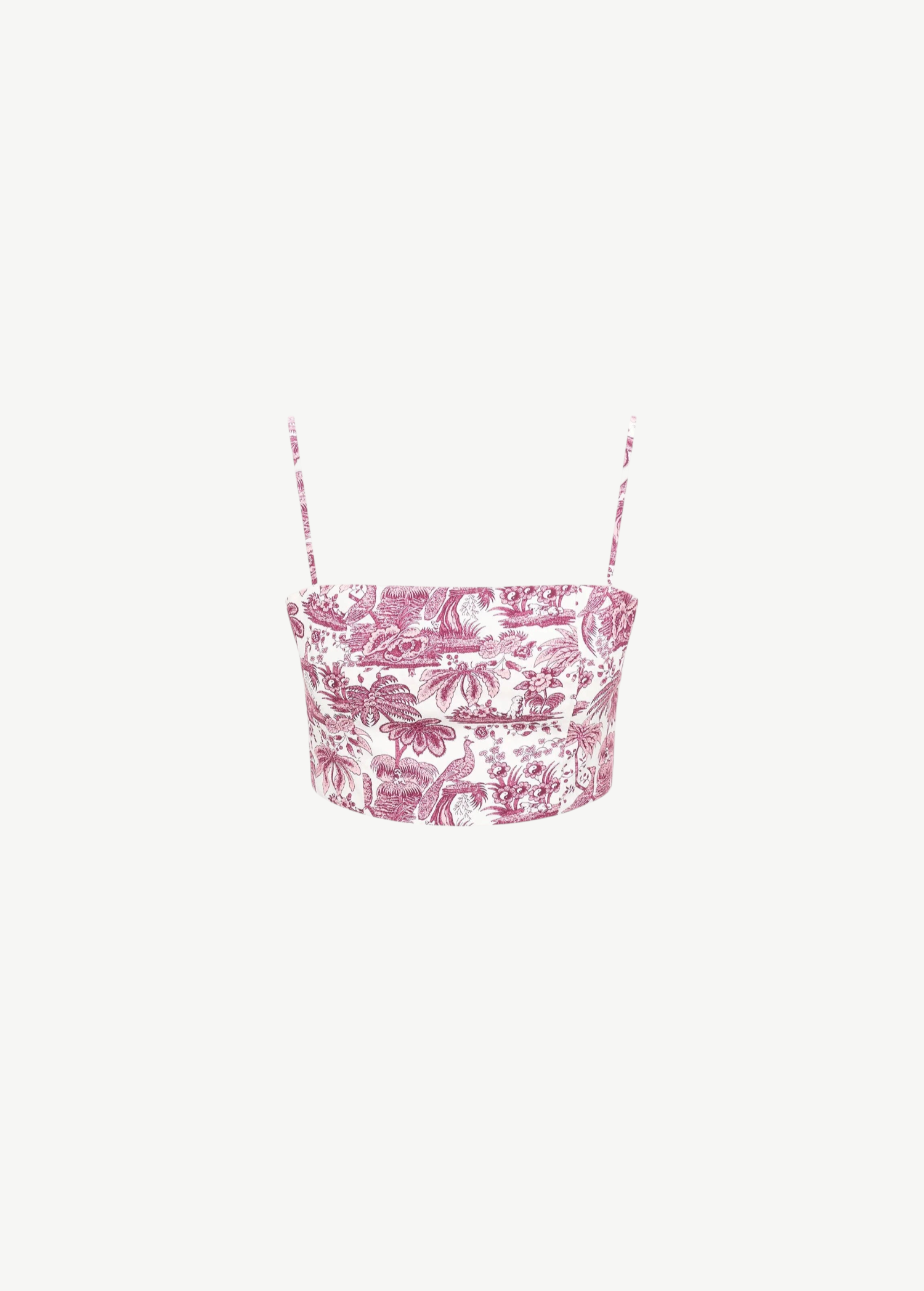 KABE SHOP INC Federico cropped tank top in white with a pink toile de jouy floral and landscape print