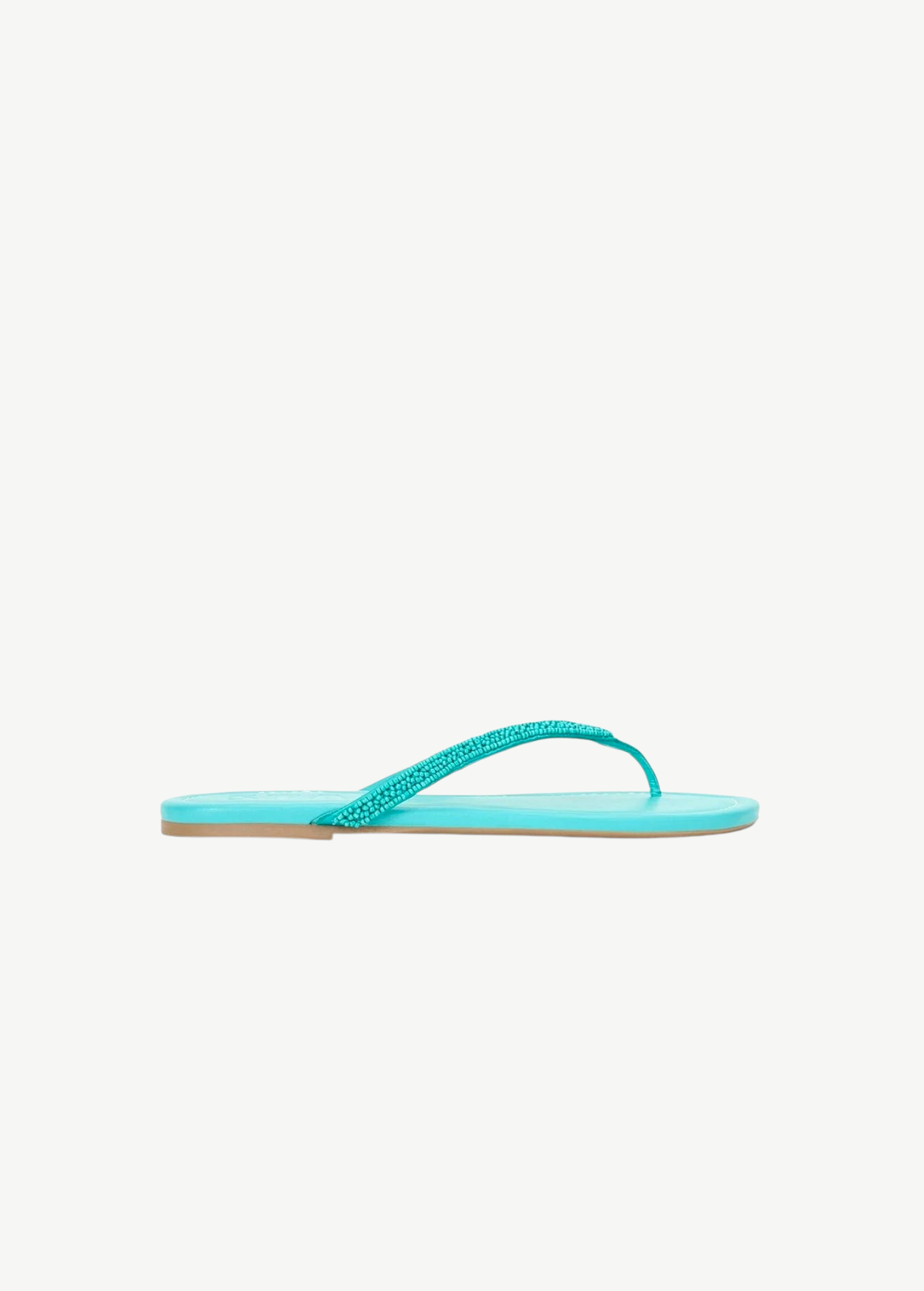 KABE SHOP INC Freja thong sandal in bright turquoise leather with a delicate beaded strap detail
