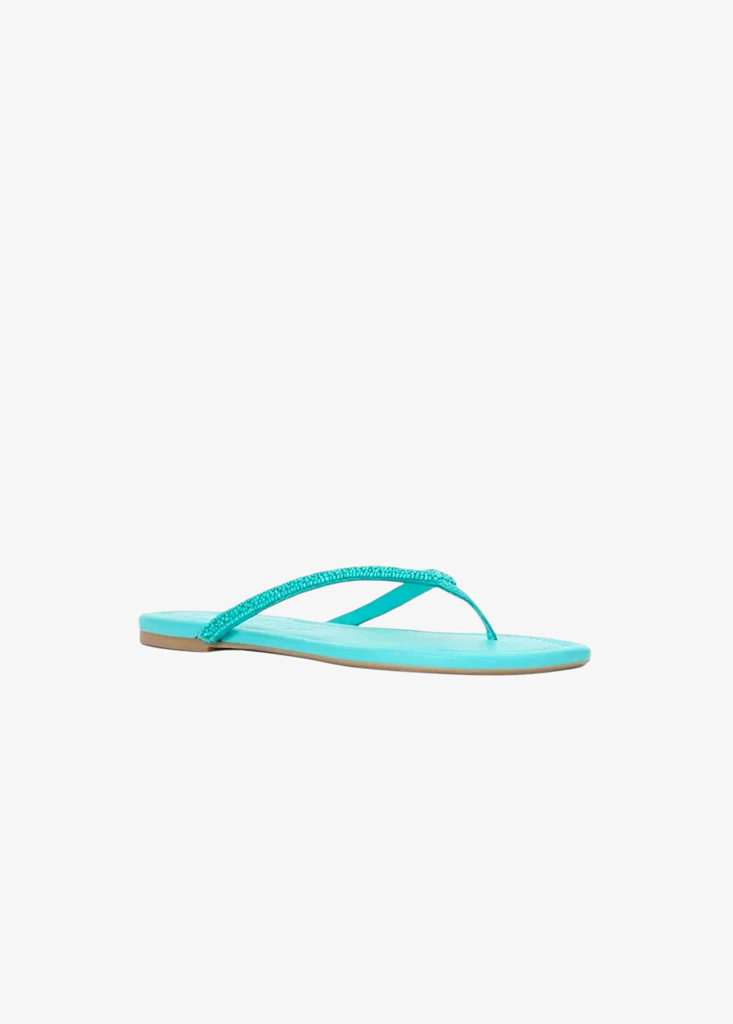 KABE SHOP INC Freja thong sandal in bright turquoise leather with a textured strap detail on a flat sole.
