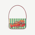 KABE SHOP INC Tommy shoulder bag featuring a beaded lobster design on a green and cream striped background