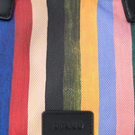 KABE SHOP INC Port tote bag in multi-colored vertical striped canvas with black leather trim and embossed logo patch