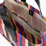 KABE SHOP INC Port structured tote bag in multi-colored striped canvas with black leather handles and interior