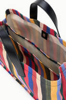 KABE SHOP INC Port structured tote bag in multi-colored striped canvas with black leather handles and interior