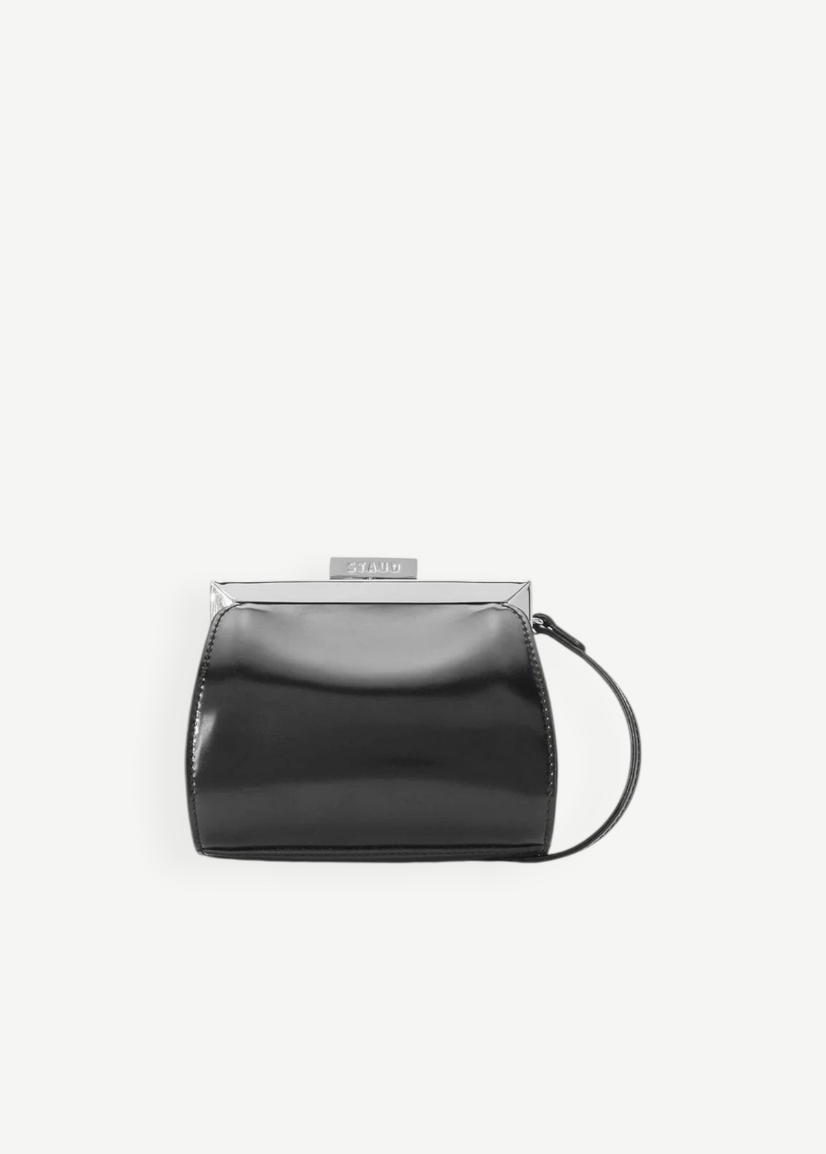 KABE SHOP INC Lennon convertible bag in black patent leather with a sleek silver frame and compact structured design.