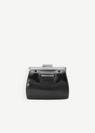KABE SHOP INC Lennon convertible bag in polished black leather with a sleek silver frame closure.