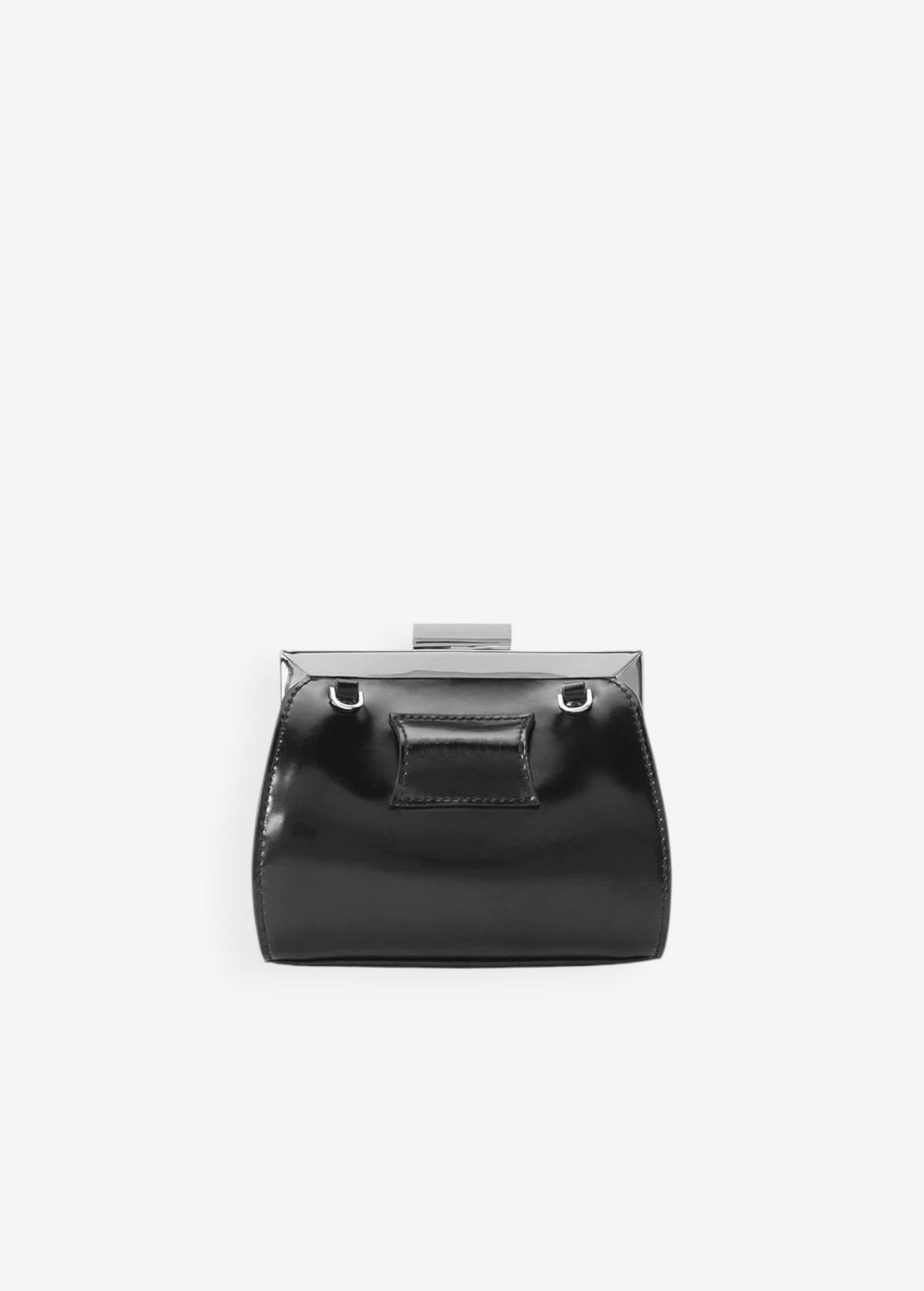 KABE SHOP INC Lennon convertible bag in polished black leather with a sleek silver frame closure.