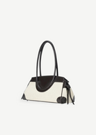 KABE SHOP INC Maude shoulder bag in cream canvas and dark brown leather with a structured silhouette.
