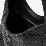 KABE SHOP INC Maya hobo bag in black woven leather with a spacious interior and silver zipper detail