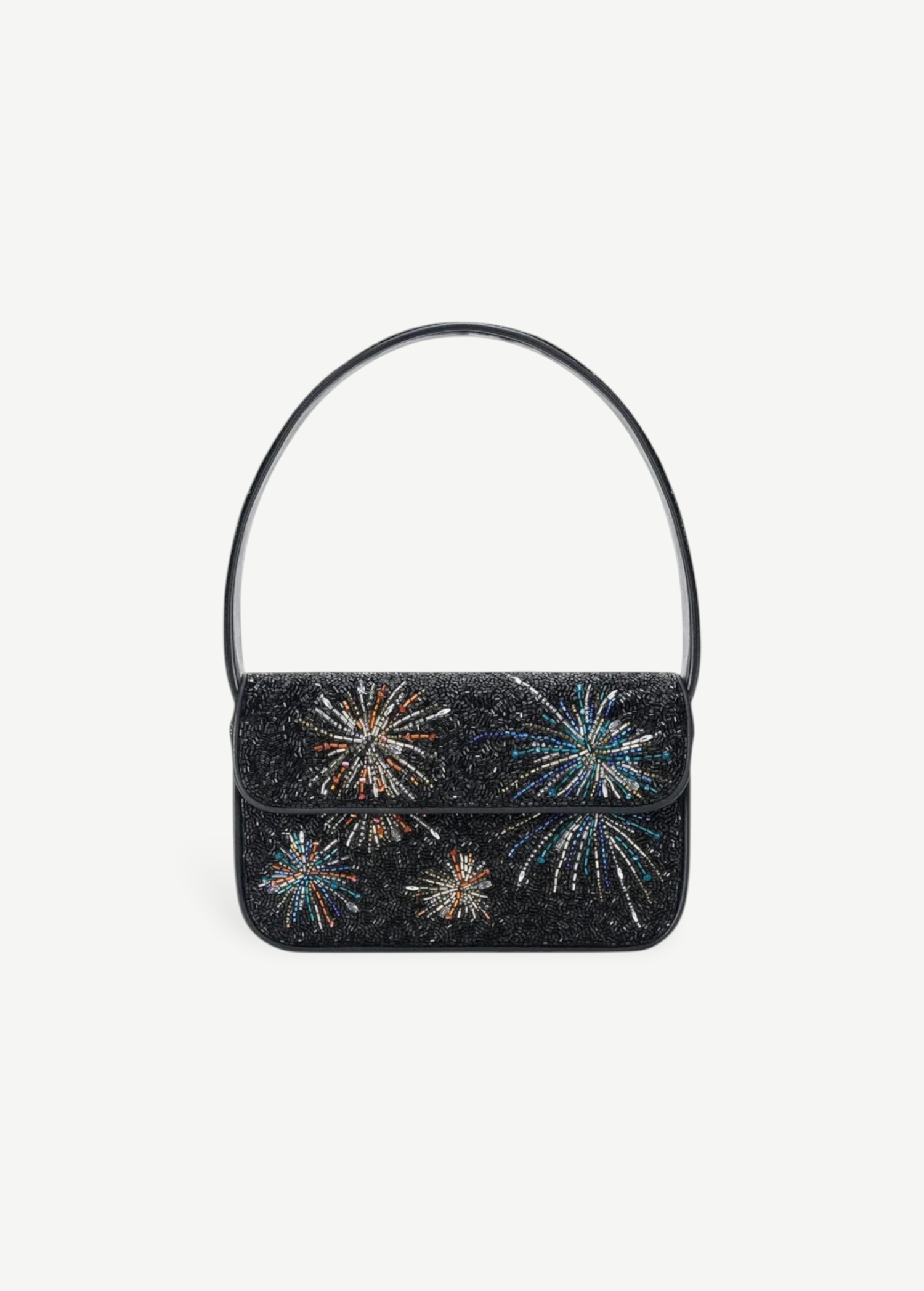 KABE SHOP INC Tommy shoulder bag in black featuring a vibrant firework-inspired beaded pattern.