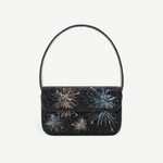 KABE SHOP INC Tommy shoulder bag in black featuring a vibrant firework-inspired beaded pattern.