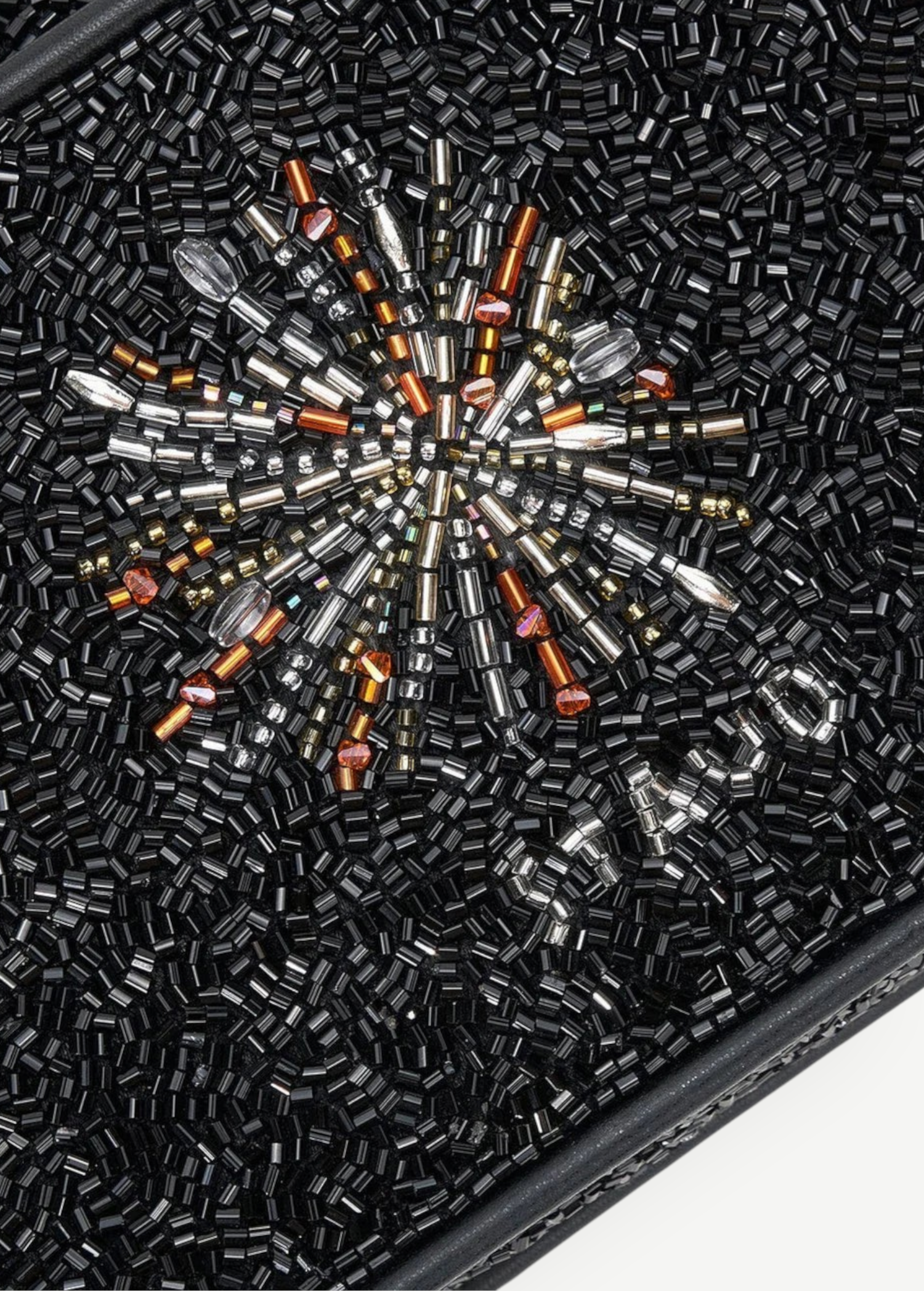 KABE SHOP INC Tommy shoulder bag featuring intricate black beadwork with a central firework-inspired crystal design.
