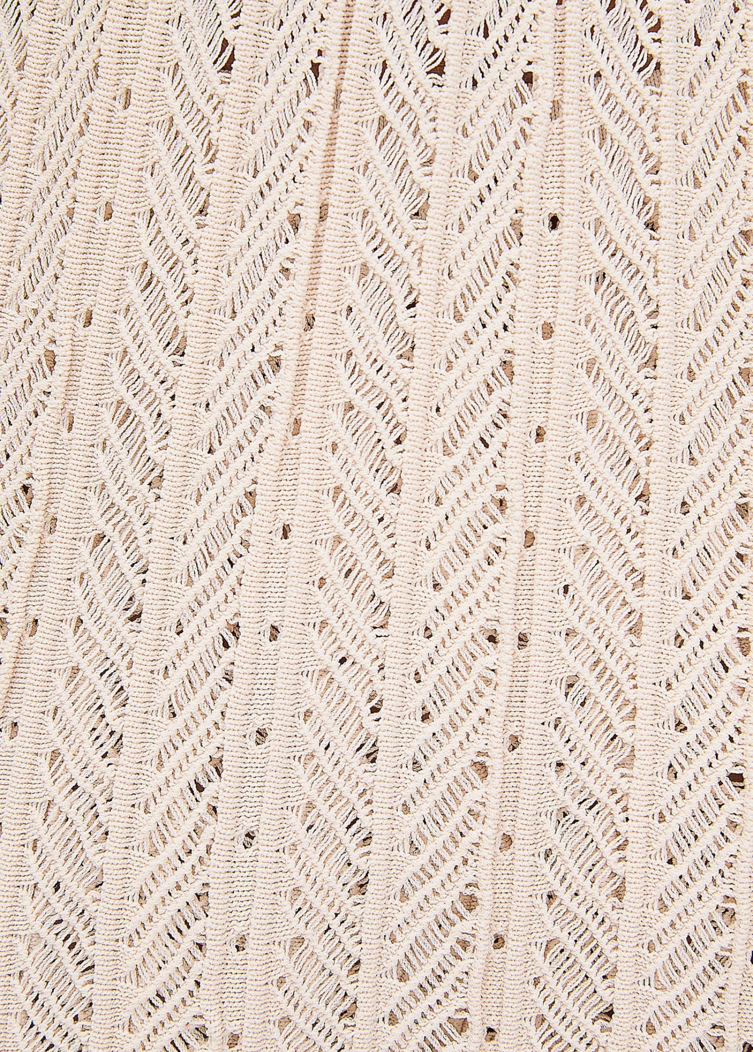 Close-up of the cream-colored knit fabric of the KABE SHOP INC Sienna Robe, showcasing intricate vertical patterns.