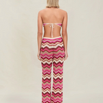 KABE SHOP INC Cierra knit pants featuring a pink, brown, and cream chevron pattern with an elasticated waistband.